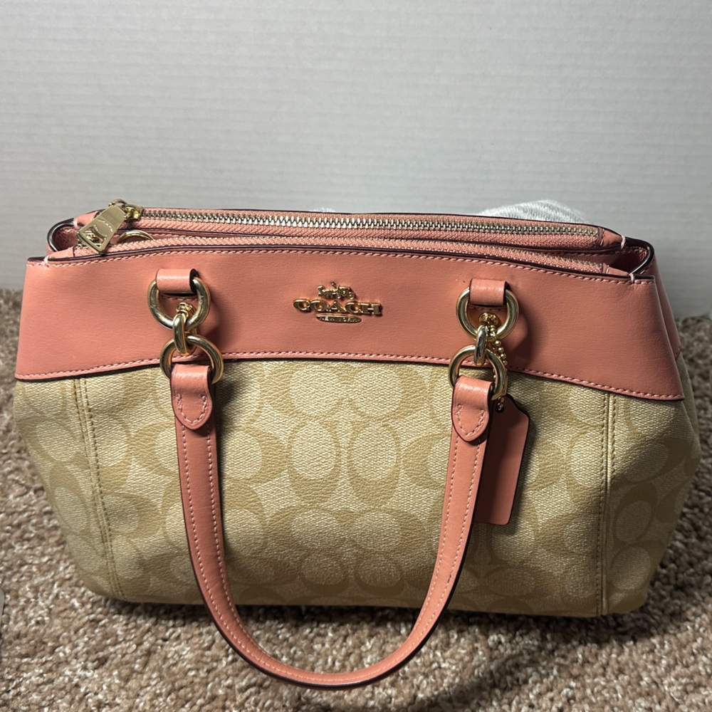 Coach Mini Brooke Tan and Pink Satchel Bag